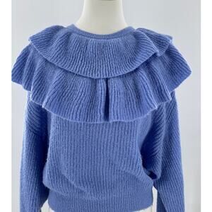 Zara Periwinkle Blue Purple Ruffle Sweater Knit Pullover M Coquette